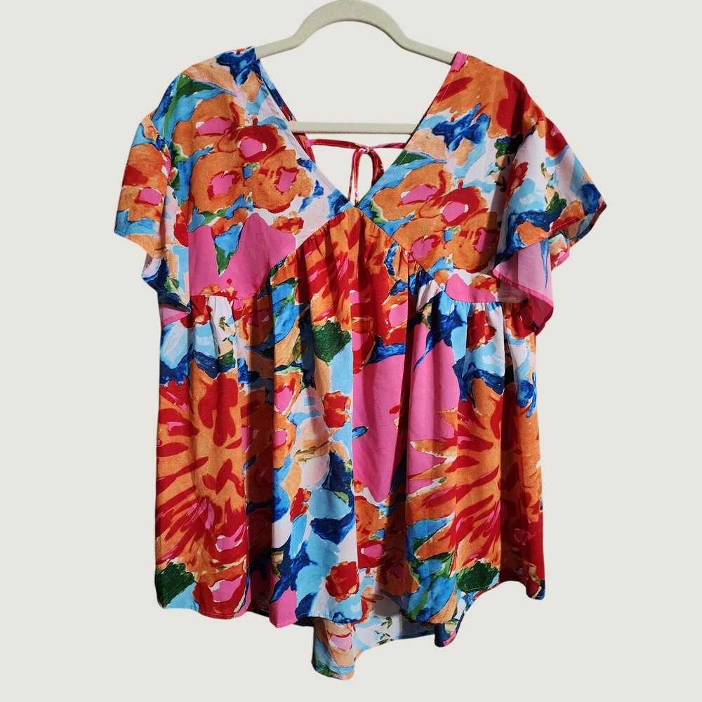 Unbranded Babydoll Top Floral Flutter Sleeve XL‎ Multi-Color